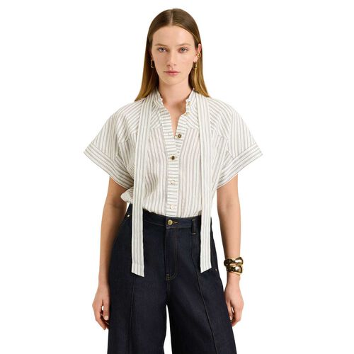 Veronika Maine Double Pinstripe Short Sleeve Shirt